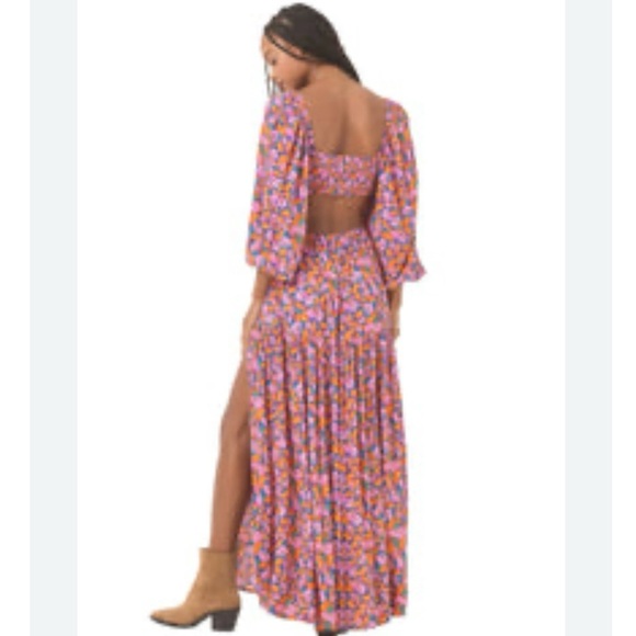 NWT $220 L*SPACE Heidi Maxi Dress Sz XL Floral Puff Sleeve Cut Out Slit Feminine - Picture 2 of 15